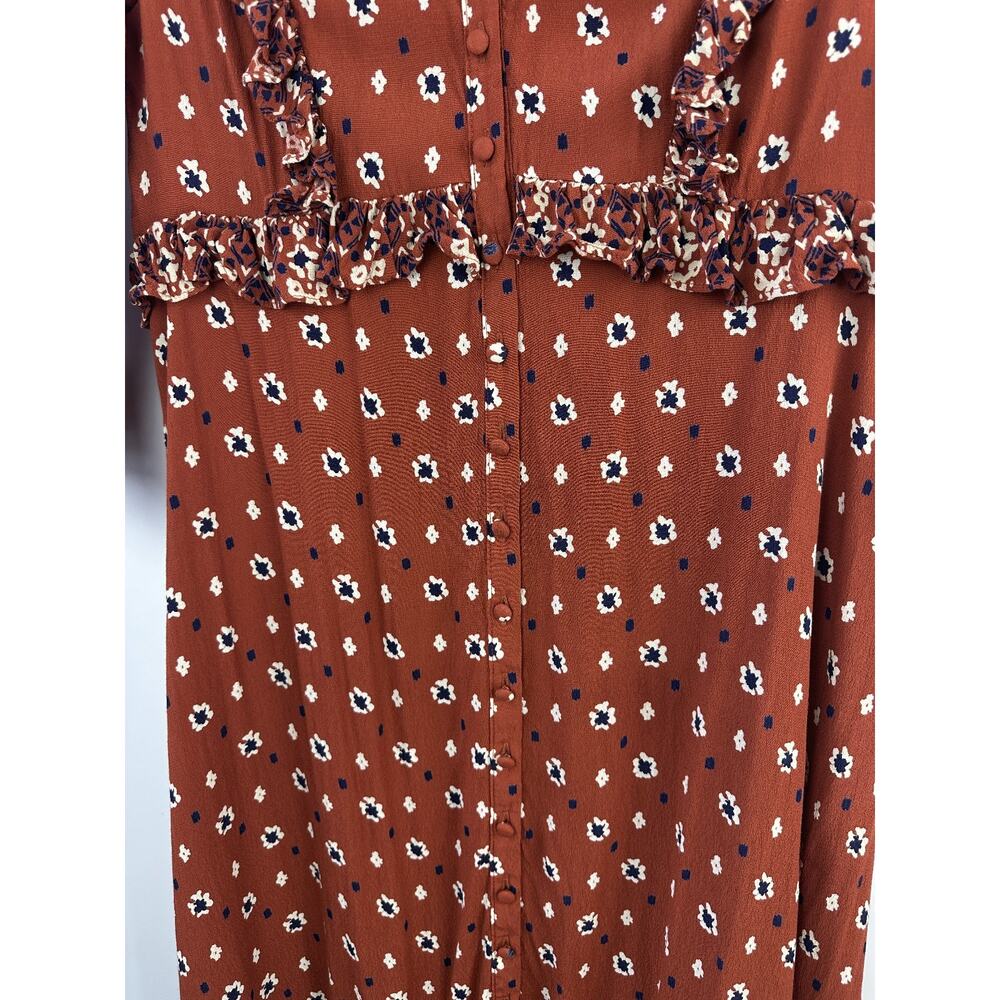 Free People Calico Skies Midi Dress Ruffle Button Boho Cottagecore Western Large - Picture 8 of 16